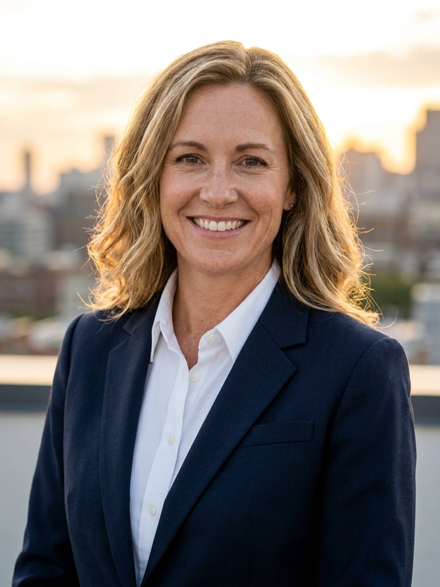 Example real estate headshot: City Terrace · Navy Suit