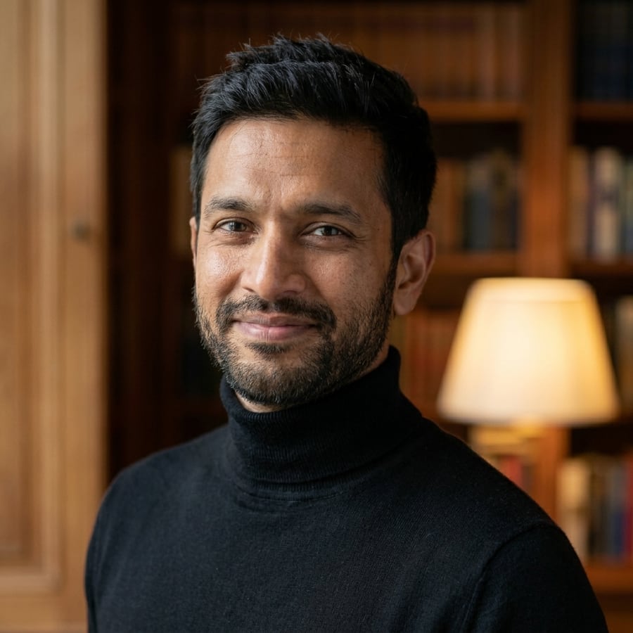 Example LinkedIn headshot: Library · Black Turtleneck